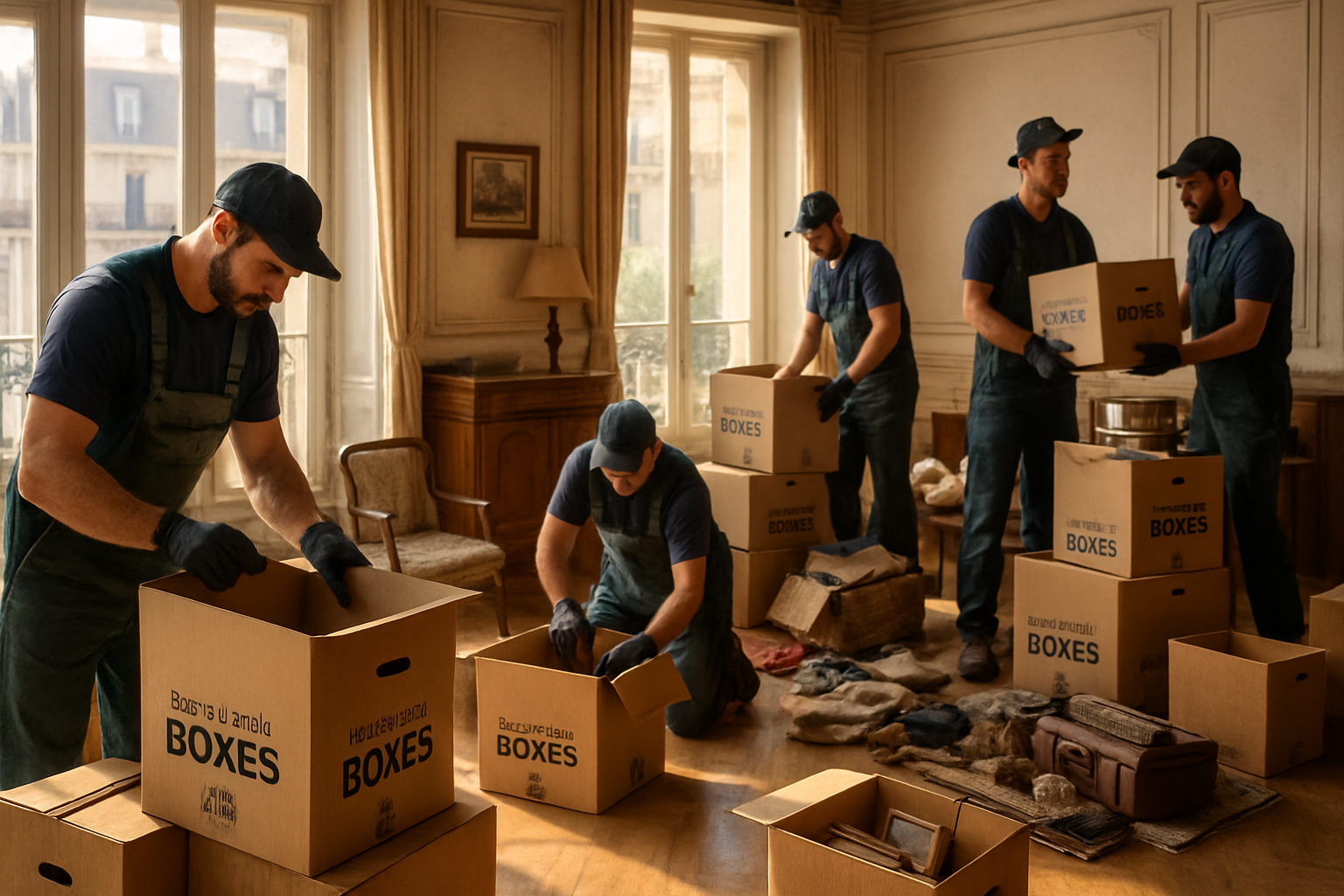 Débarras d'appartement à Paris : cartons et meubles prêts à être évacués par un prestataire